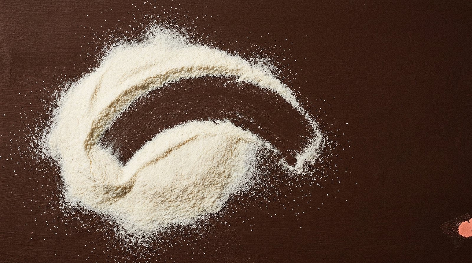 Loose collagen peptide powder in a glass dish beside a brass measuring scoop on a travertine surface